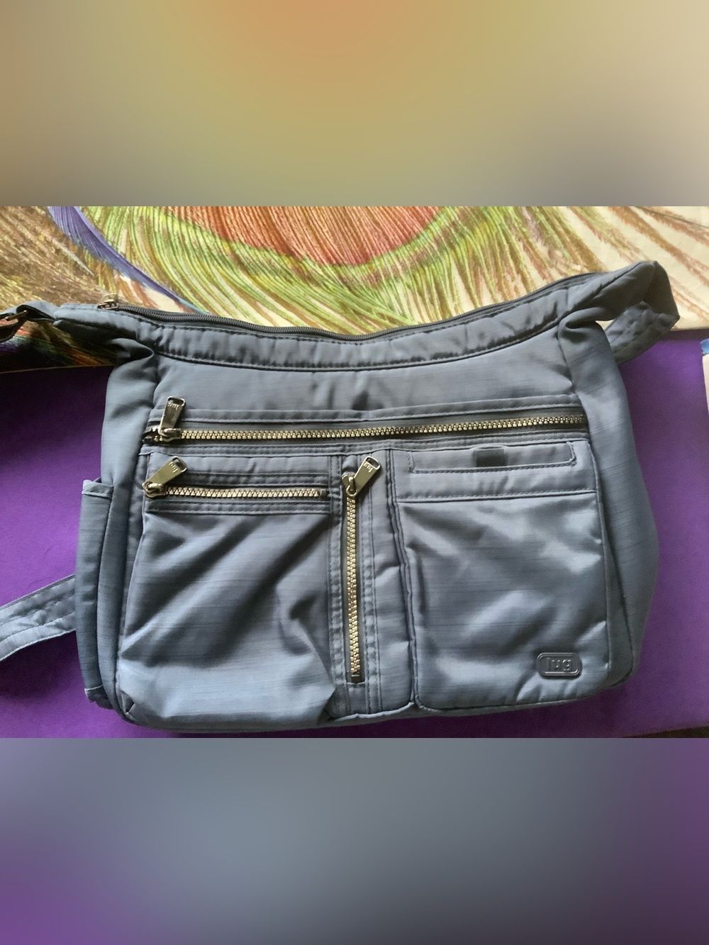 Lug Double Dutch  Crossbody Bag in brushed blue with Gold Hardware
